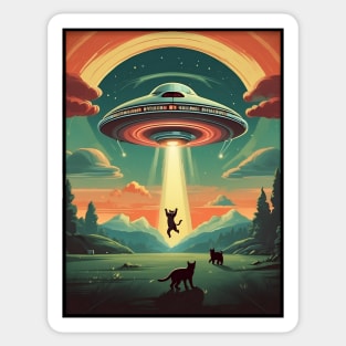 Funny Retro Cat Abducted By UFO Sticker